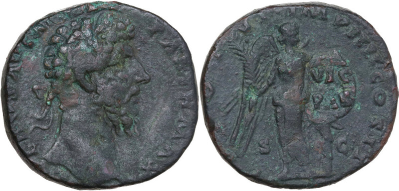 Lucius Verus (161-169). AE Sestertius. Rome, c. 166 AD. Obv. L VERVS AVG ARM PAR...