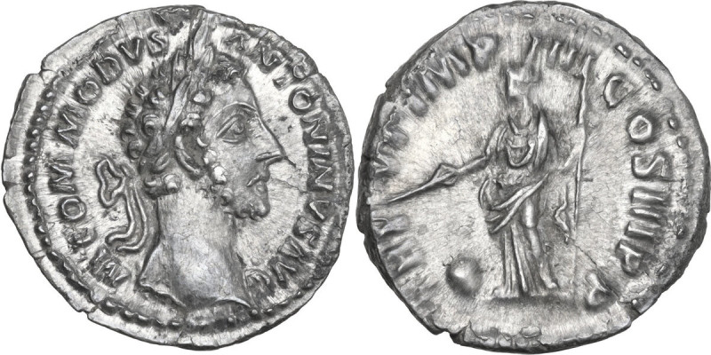 Commodus (177-193). AR Denarius, Rome mint, 181 AD. Obv. M COMMODVS ANTONINVS AV...