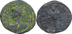 Probus (276-282). BI Antoninianus, Ticinum mint. Obv. VIRTVS PROBI AVG. Radiate and cuirassed bust left, holding spear and shield. Rev. FIDES MILITVM....