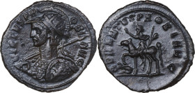 Probus (276-282). BI Antoninianus, Cyzicus mint, 277 AD. Obv. VIRTVS PROBI AVG. Radiate, helmeted and cuirassed bust left, holding spear over shoulder...