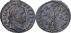 Galerius (305-311). AE Follis, Cyzicus mint, 308-309. Obv. GAL MAXIMIANVS P F AVG. Laureate head right. Rev. VIRTVTI E-XERCITVS. Mars, nude, chlamys f...