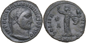 Maximinus II Daia (309-313). AE Follis, Nicomedia mint. Obv. IMP C GAL VAL MAXIMINVS PF AVG. Laureate head right. Rev. SOLI INVICTO. Sol, standing lef...