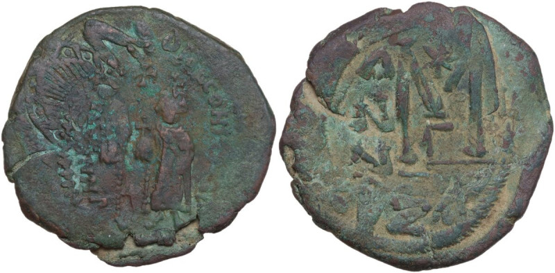 Heraclius, with Heraclius Constantine (610-641). AE Follis. Obv. Heraclius, on l...