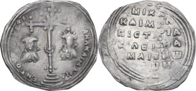 Michael VII Ducas (1071-1078). AR Miliaresion, Costantinople mint. Obv. Cross crosslet set on globus resting on three steps; X at centre, • above cres...
