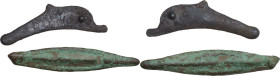 Celtic, Balkans. Lot of two (2) proto-money, Balkans and Skythia, Olbia: arrowhead and dolphin. Dimensions: 40.5 and 33 mm. Weights: 3.76 and 1.81 g. ...