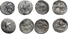 Greek Italy. Lot of 4 unclassified AR Diobol of Tarentum. AR. About VF.