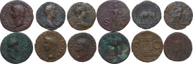 The Roman Empire. Lot of six (6) unclassified AE denominations; including: Claudius, Antoninus Pius, Hadrian, Nero, Divus Augustus and Vespasian. AE. ...