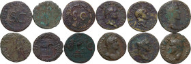 The Roman Empire. Lot of six (6) unclassified AE denominations; including: Titus, Galba, Antoninus Pius and Hadrian. AE. About VF:Good F:F.