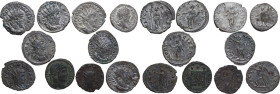 The Roman Empire. Lot of ten (10) unclassified AR and AE denominations; including: Septimius Severus (denarius), Constantine I (AE), Postumus, Claudiu...