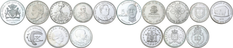 World Coins. Lot of eight (8) AR commemorative coins from Guyana, Hungary, Bhuta...