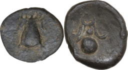 The Roman Empire. PB Tessera. D/ Modius (?). R/ Uncertain. AE. 1.91 g. 14.50 mm.