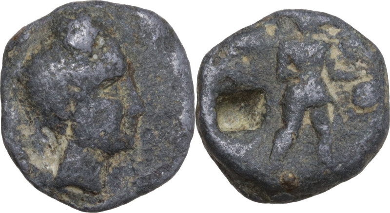 The Roman Empire. PB Tessera. D/ Female (?) head right. R/ Standing figure right...