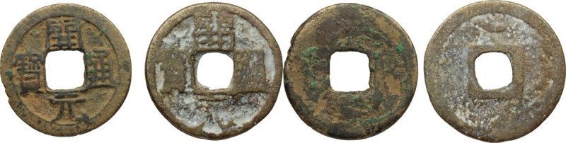 China. Tang Dynasty (618-900). Lot of 2 Kai Yuan, one with nailmark.