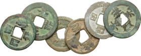 China. Northern Song Dynasty (960-1127). Lot of six (6) cash coins, different calligraphy. Hartill 14.1-13.