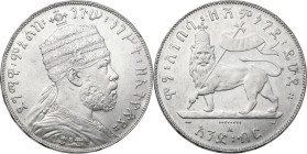 Ethiopia. Menelik II (1889-1913). AR Birr EE 1889 (1897). KM 5. AR. 28.04 g. 40.00 mm. SOLD AS IS NO RETURN. EF.