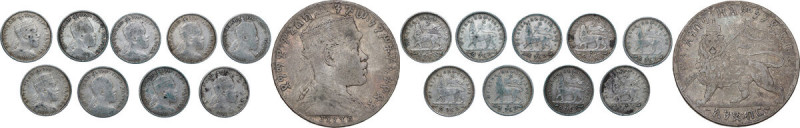 Ethiopia. Menelik II (1889-1913). Lot of ten (10) unclassified AR denominations....