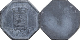 France. PB Octagonal medal, 1846, Paris. Obv. Coats of arms of Paris over crossed guns. Rev. Blank. PB. 66.98 g. 36.50 mm. Opus: E. Rogat. Good VF. Th...