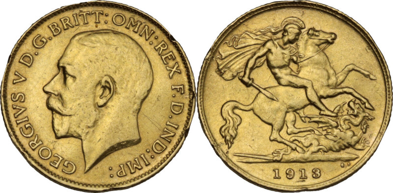 Great Britain. George V (1910-1936). AV Half sovereign, 1913. KM 819. AV. 3.95 g...