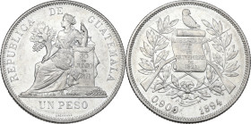 Guatemala. AR Peso, 1894. KM 210. AR. 24.84 g. 37.00 mm. About EF.
