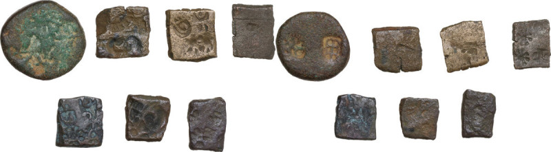 India. Lot of seven (7) AE punchmarked units, c. 1st century BC. Dimensions: fro...