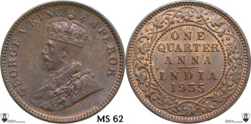 India. British India. George V (1910-1936). AE 1/4 Anna 1935. KM 512. CU. 4.69 g. 25.00 mm. Encapsulated by Classical Coin Grading MS 62 RED COPPER.