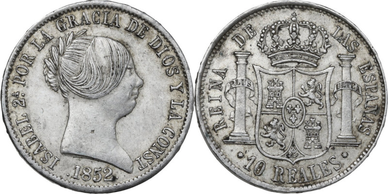 Spain. Isabel II (1833-1868). AR 10 Reales, 1852. KM 595.1. AR. 13.12 g. 30.00 m...