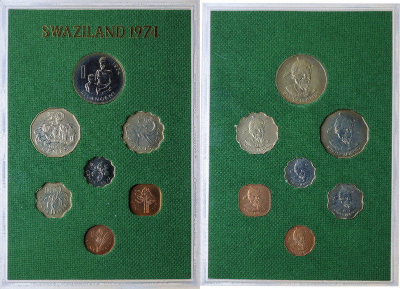 Swaziland. Annual Coin Set 1974, Sobhuza II, seven coins; 1 Lilangeni, 50 Cents,...