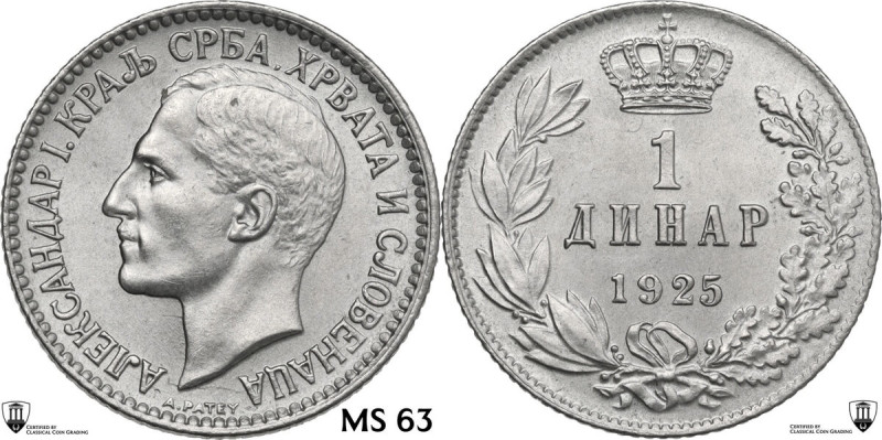 Yugoslavia. Alexander I (1921-1929). Dinar 1925, Brussels mint. KM 5. CU/NI. 5.1...