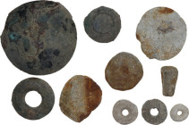 TEN ANCIENT WEIGHTS Central Europe, 1st millennium BC - 1st millennium AD. Lot of ten (10) ancient weights, of different shapes and weights, three in ...