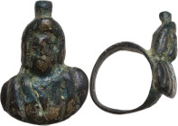 BRONZE RING WITH ZEUS SERAPIS Roman period, c. 1st - 4th century AD. Roman bronze finger ring in the shape of a bust of Zeus Serapis. Dimensions: 28 x...