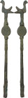 SMALL BRONZE ROD Roman period, c. 1st - 4th century AD. (?) Bronze rod with a round section stem, with a bird on the top (perhaps a dove) and a flat p...