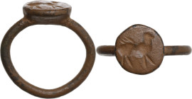 BRONZE SASANIAN RING Ancient Near East, c. 2nd - 7th century AD. Weareable bronze sasanian ring with animal engraved on the bezel. Inner size: 20 mm. ...