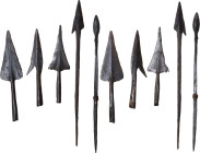 FIVE OLD ARROWS Africa and USA, c. 19th to 20th century AD. Lot of five (5) iron arrows; three African and two of the American Indians. Lenghts: from ...