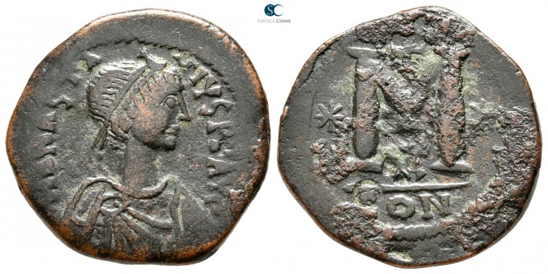 Anastasius I AD 491-518. Constantinople
Follis Æ

25 mm., 8,56 g.



very...