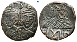 Leo IV with Constantine VI, Constantine V and Leo III. AD 775-780. Constantinople. Follis Æ