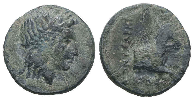 Aeolis. Aigai. (2.-1. Century BC). Bronze Æ. Obv: head of Apollo right. Rev: for...