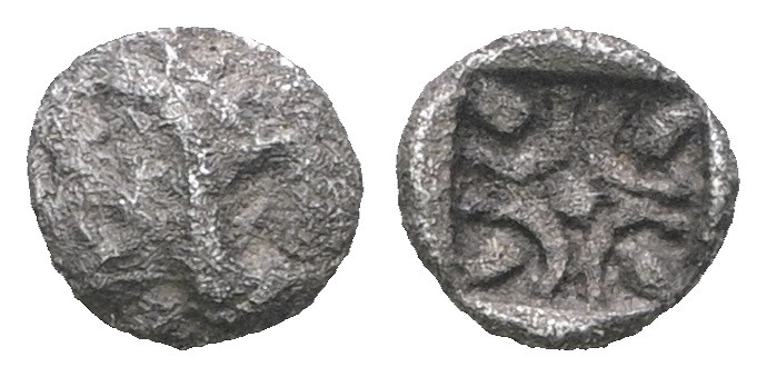 Ionia. Miletos. (4th Century BC) AR Obol. Obv: forepart of lion right. Rev: star...