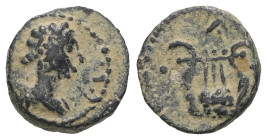 Ionia. Smyrna. (190-75 BC). Bronze Æ. Obv: head of Apollo right. Rev: lyre. artificial sandpatina. Weight 1,01 gr - Diameter 9 mm