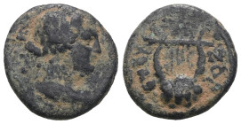 Ionia. Smyrna. (190-75 BC). Bronze Æ. Obv: head of Apollo right. Rev: lyre. Weight 3,06 gr - Diameter 13 mm