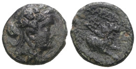 Thrace. Lysimachos. (305-281 BC). Bronze Æ. Obv: helmeted head of Athena right. Rev: forepart of lion right. . Weight 3,07 gr - Diameter 15 mm