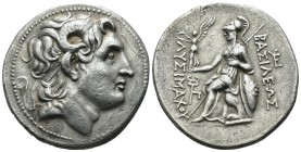 Thrace. Lysimachos. (306-281 BC) AR Tetradrachm.

Obv: head of Alexander the Great with Ammons-horns right.

Rev: Athena seated left holding Nike....