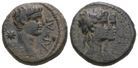 LYDIA. Philadelphia. Caligula (37-41). Ae. Gaios Ioulios Diodotos, magistrate.
Bare head of Caligula right.
Rev: Jugate busts of the Dioskouroi right
...