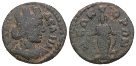 LYDIA. Julia Gordus. Pseudo-autonomous (2nd century). Ae.
Obv: ΙΟVΛΙ ΓΟΡΔΟС.
Turreted and draped bust of Tyche right.
Rev: IΟVΛ ΓΟΡΔΗΝΩΝ.
Facing statu...