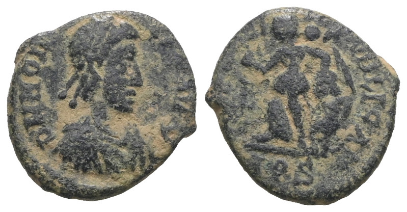 Honorius. (393-423 AD). Æ Nummus. Thessalonica. Obv: DN HONORIVS PF AVG. pearl-d...