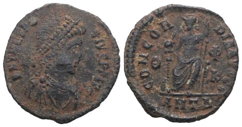 Theodosius I. (378-383 AD). Follis. Antioch. Obv: D N THEODOSIVS P F AVG. pearl-...