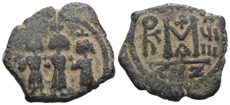 Heraclius. (610-641 AD) Æ Follis. Cyzicus. Obv: Heraclius and sons standing faci...