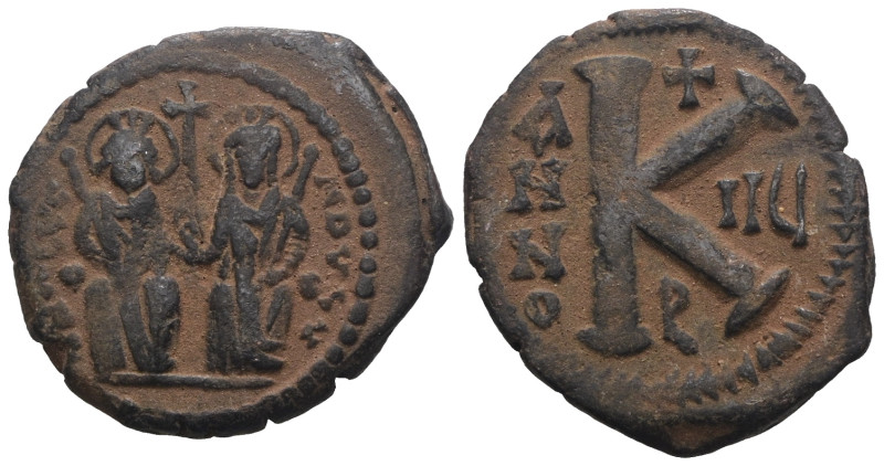 Justin II. and Sophia. (565-578 AD). 1/2 Follis. Constantinople. Obv: Justin II....