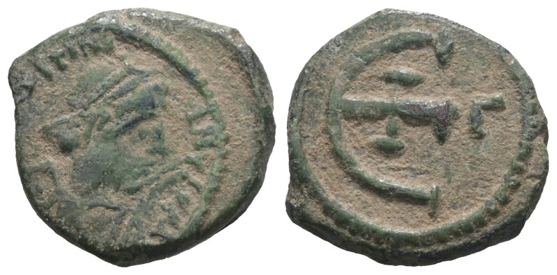 Justinian I. (527-565 AD). Æ Pentanummium. Antioch. Obv: diademed bust Justinian...