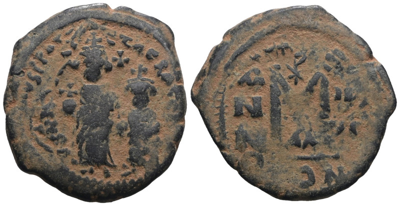 Phocas and Leonita. (602-610 AD) Æ Follis. Constantinople. Obv: Phocas and Leoni...