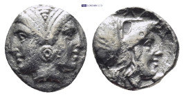 MYSIA, Lampsakos. Circa 350-300 BC. AR Diobol (11mm, 1.12 g). Janiform female heads / Helmeted head of Athena right.